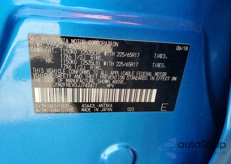 2018 Toyota Rav4 Le z USA, uszkodzony, nr VIN JTMZFREV0JJ747477